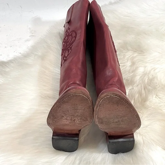 Frye Cherry Red Leather Riding Boots - Picture 2 of 13